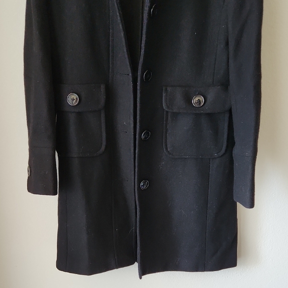 GAP Classic Black Wool Blend Trench Coat Lined Sz XS Minimalist Preppy Normcore - Picture 8 of 16